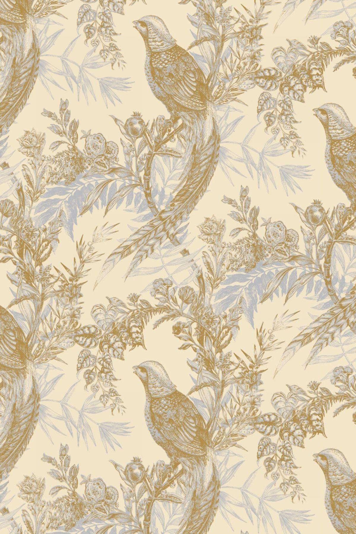 1200x1798 PHEASANT WALLPAPER By Timorous Beasties HS PHES 4004 02 GREY & OCHRE ON CREAM £96.00 ROLL. Entryway Color Scheme, Entryway Colors, Bird Wallpaper