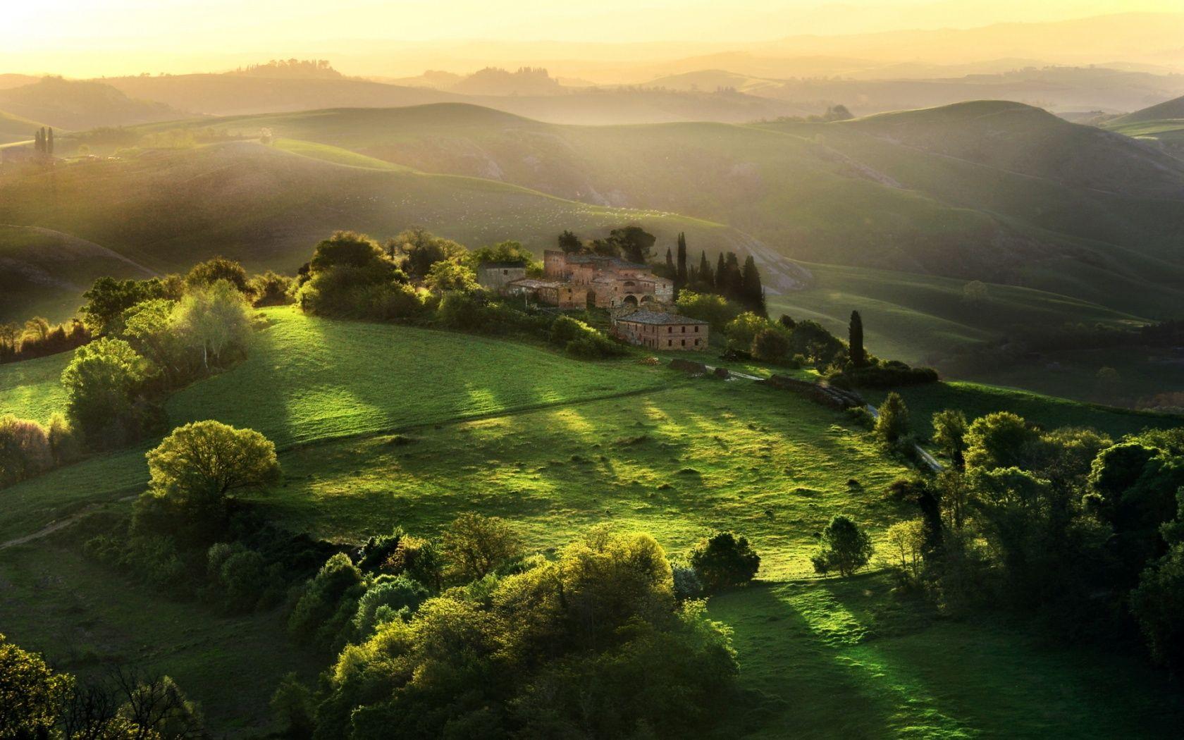 Hình nền Mặt trời mọc ở Tuscany 1680x1050 ở Màn hình rộng 1680x1050.  - Tập tin media