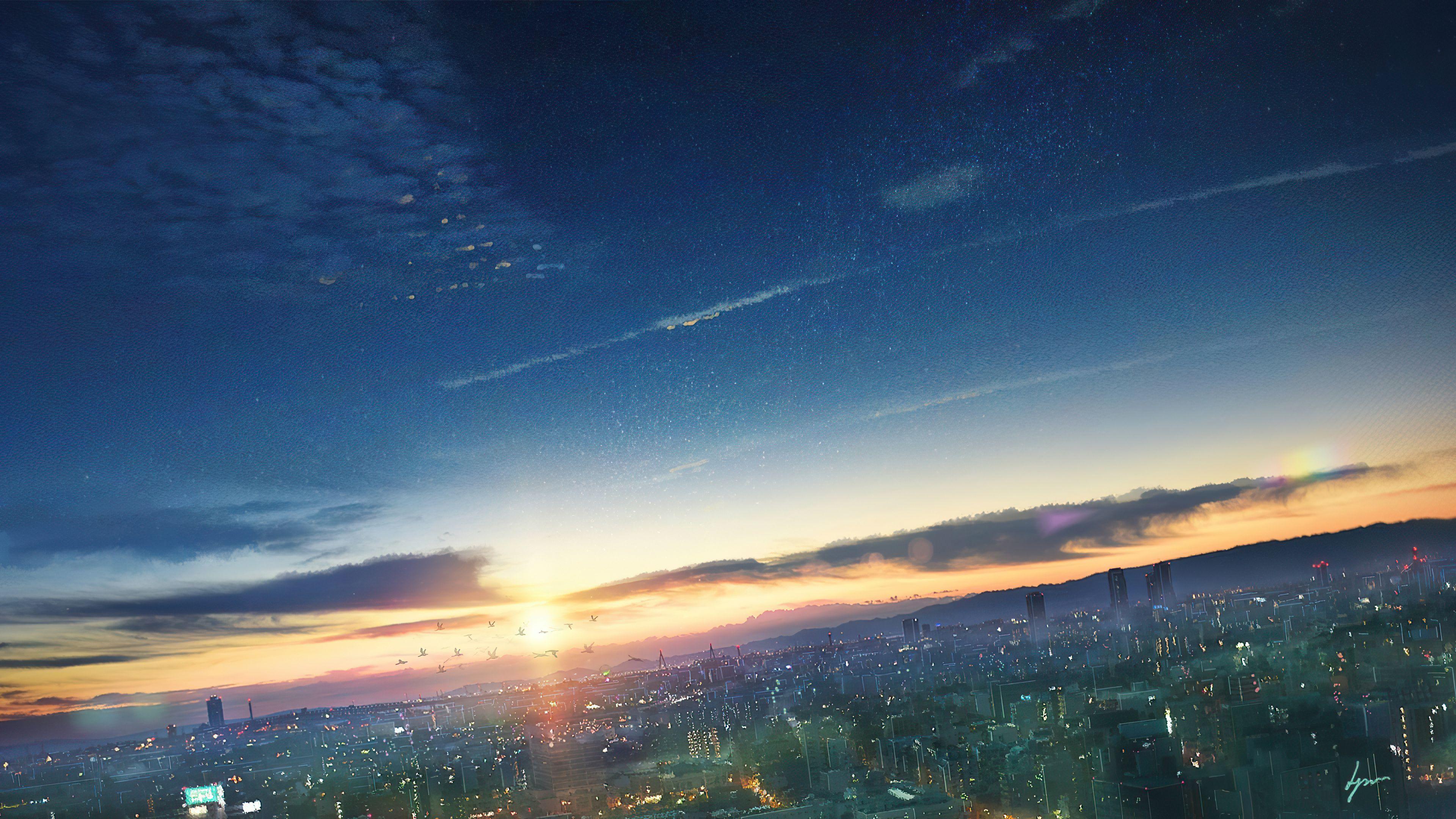 3840x2160 Anime City Cityscape Cloud 1366x768 Resolution HD 4k Wallpaper, Image, Background, Photo and Picture