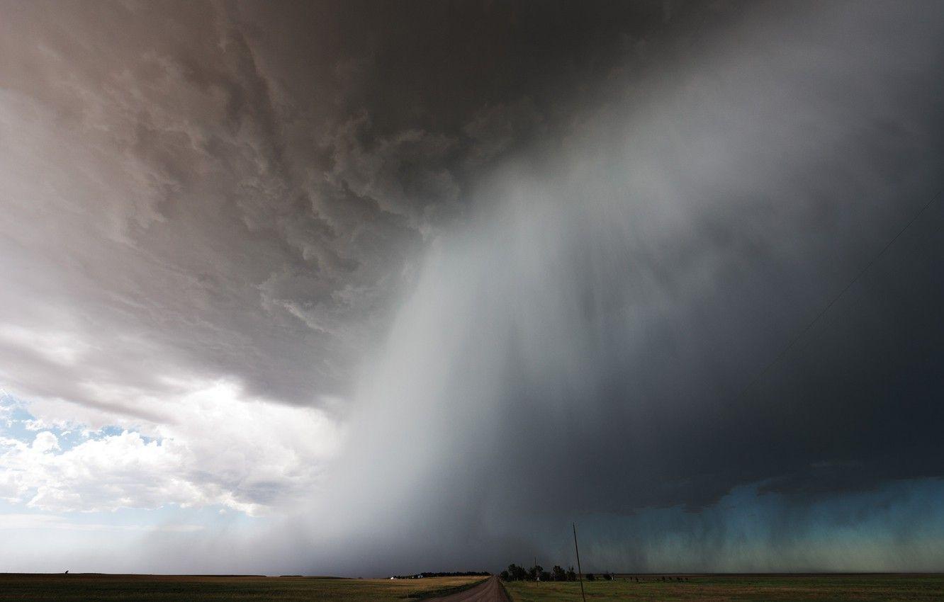 1332x850 Wallpaper rain, sky, trees, field, landscape, nature, Storm, clouds, horizon image for desktop, section природа