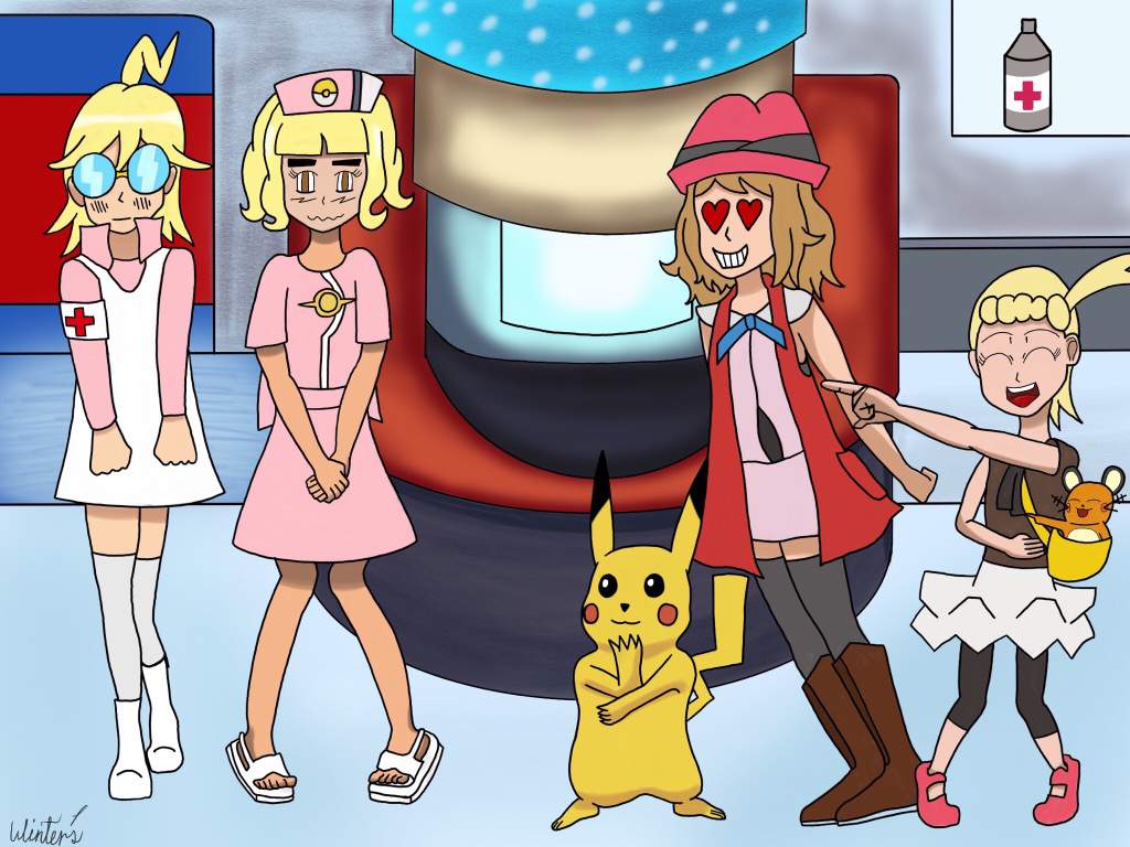 1024x768 Ash and Clemont Cross Dressing! (Serena is loving it!)