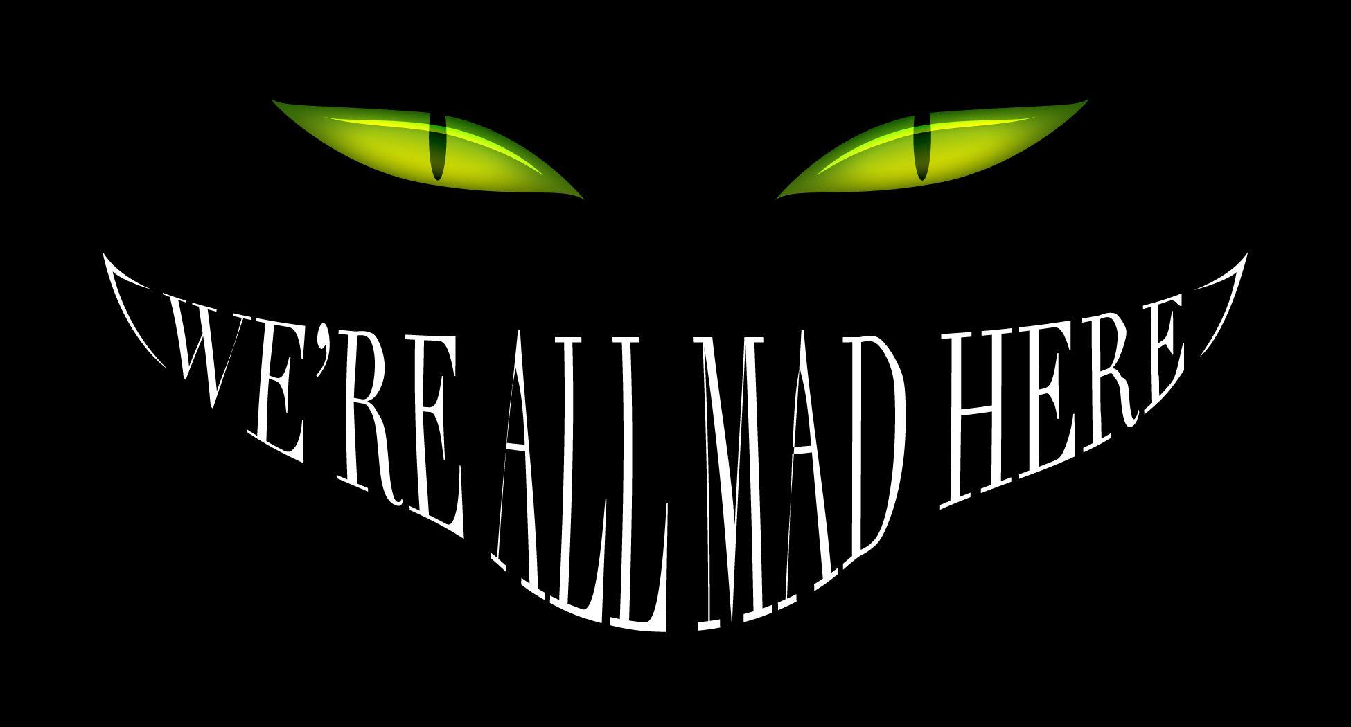 1950x1050 Alice in Wonderland Smile Cheshire Cat Black Mad Eyes dark halloween wallpaperx1050