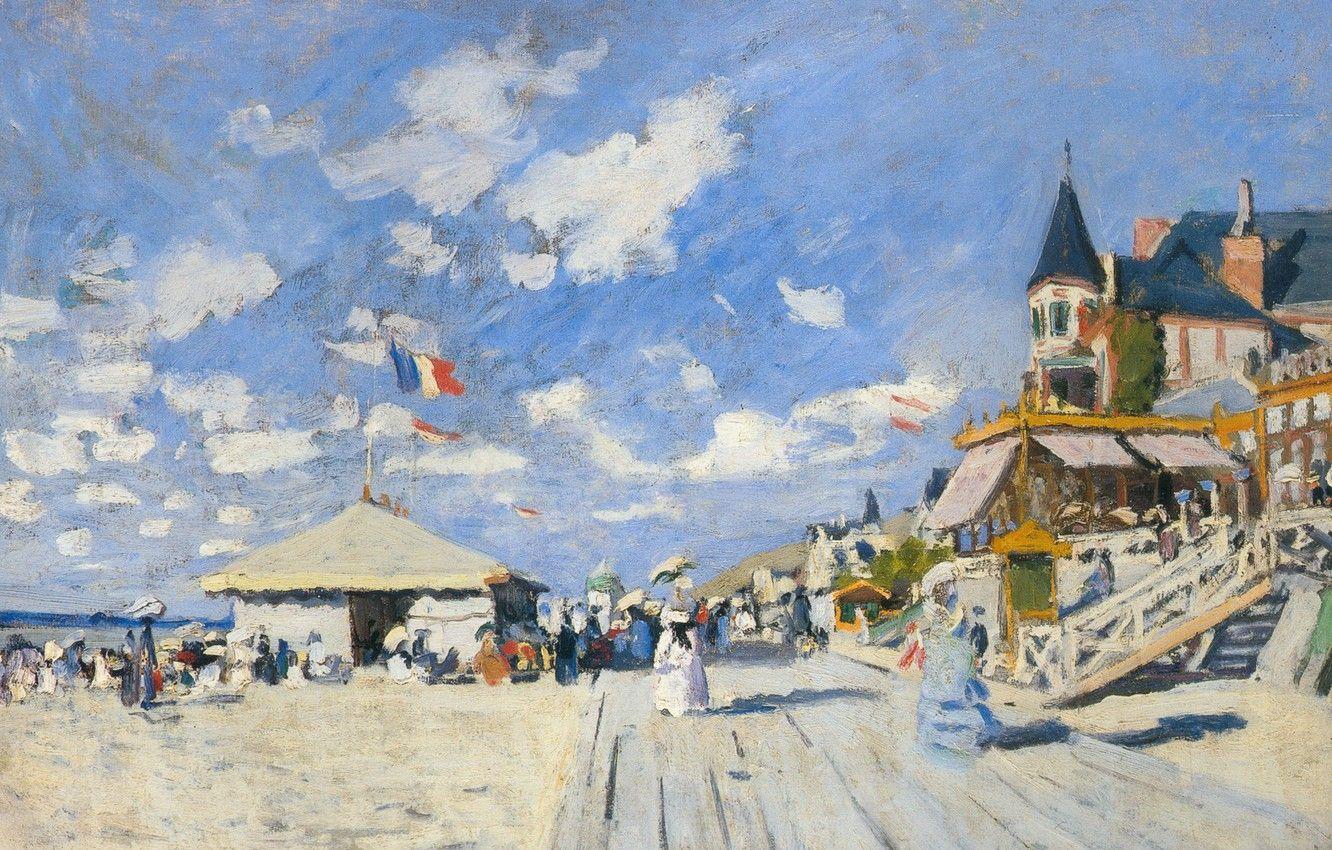 1332x850 Wallpaper landscape, picture, Claude Monet, Boardwalk Nastin on the Beach in Trouville image for desktop, section живопись