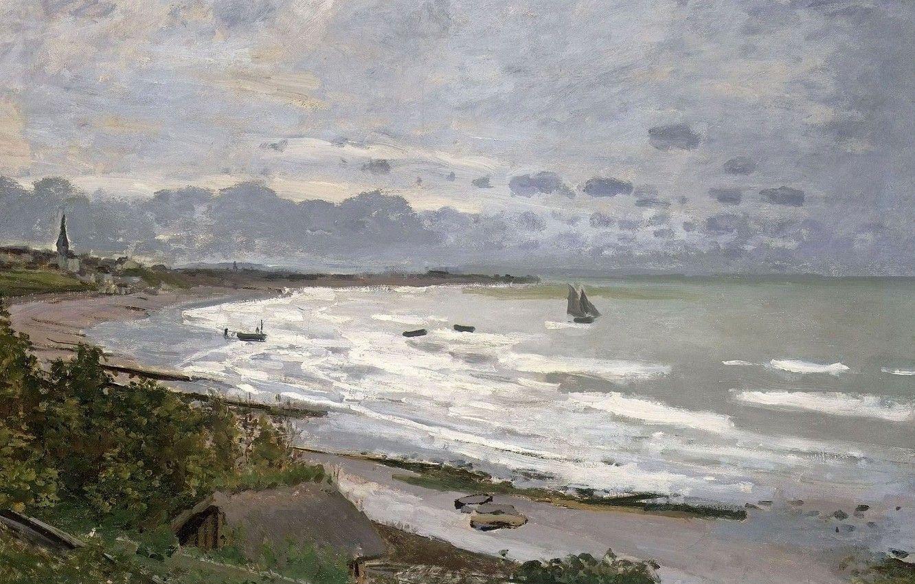 1332x850 Wallpaper Sea, Landscape, Shore, Picture, Boats, Claude Monet, The Beach At Sainte Adresse Image For Desktop, Section живопись