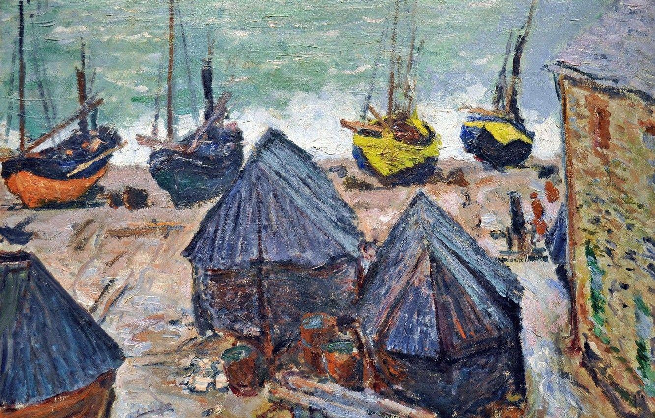 1332x850 Wallpaper landscape, picture, Claude Monet, Boats on the Beach in Étretat image for desktop, section живопись