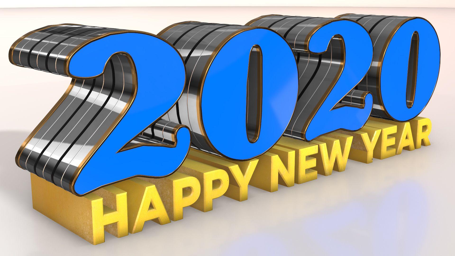 1920x1080 Happy new year blue 2020 wallpaper 3D designed high quality