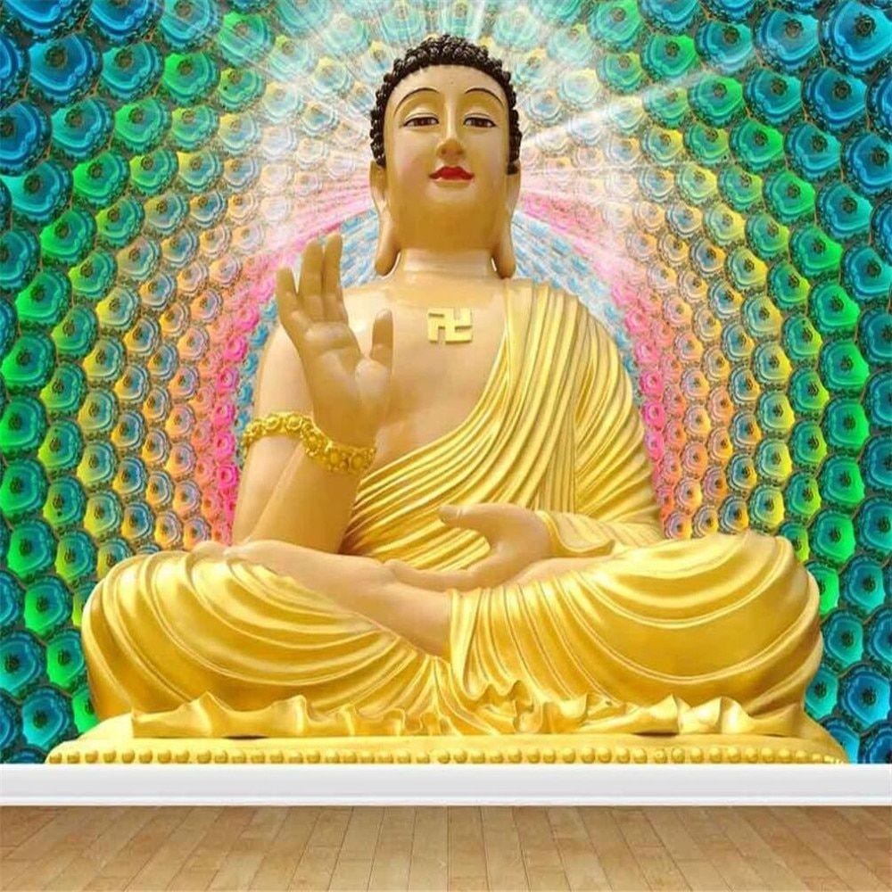 1000x1000 Milofi Custom 3D Wallpaper Mural Golden Buddha Buddha Shakyamuni Buddha Glare Background Wall Decoration Painting Wallpaper. Wallpaper