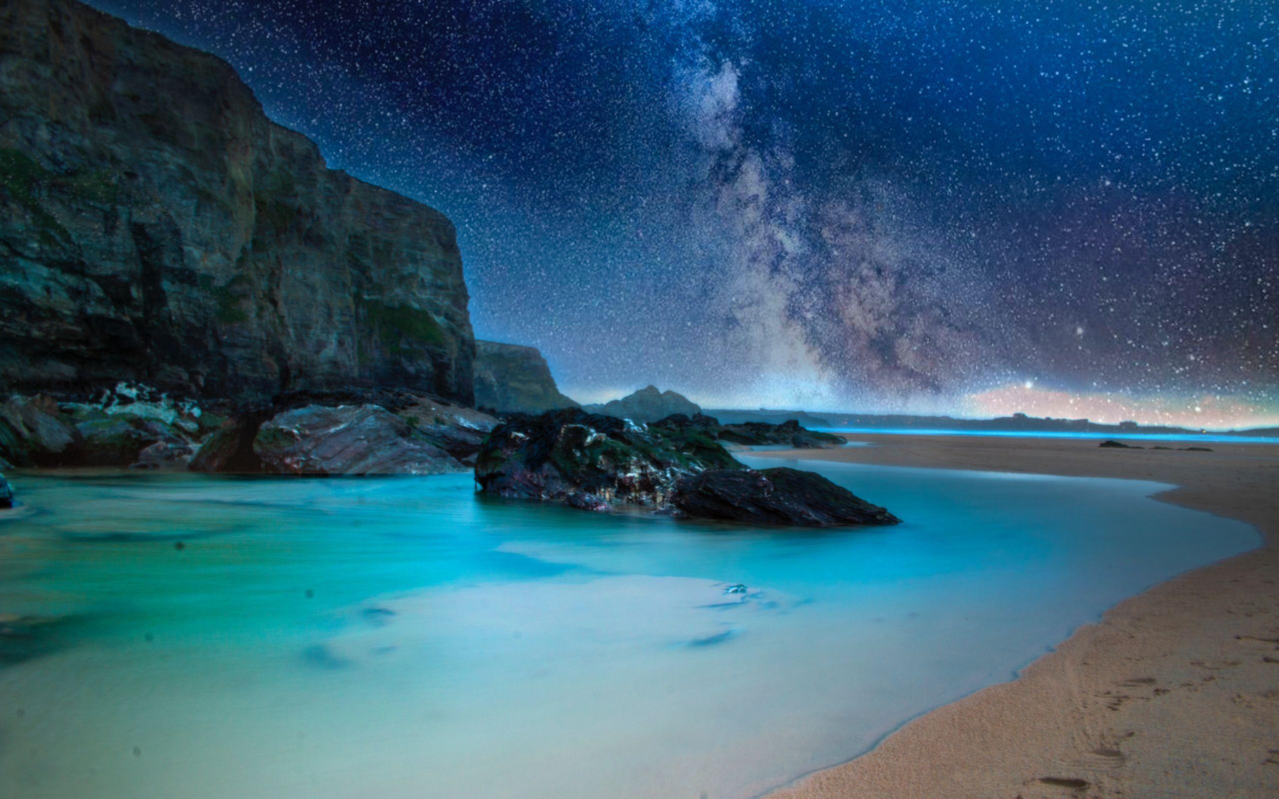 2560x1600 Download Night, beach, rocks, coast, nature wallpaper, 2560x Dual Wide, Widescreen 16: Widescreen