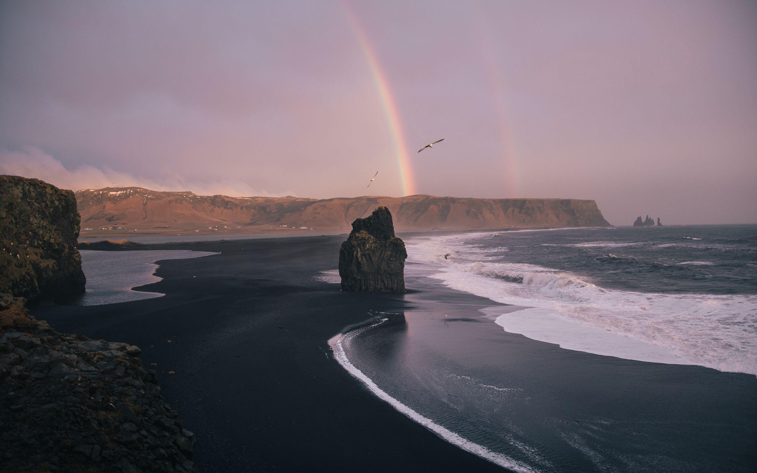 2560x1600 Download wallpaper 2560x1600 beach, rocks, rainbow, waves, sea widescreen 16:10 HD background