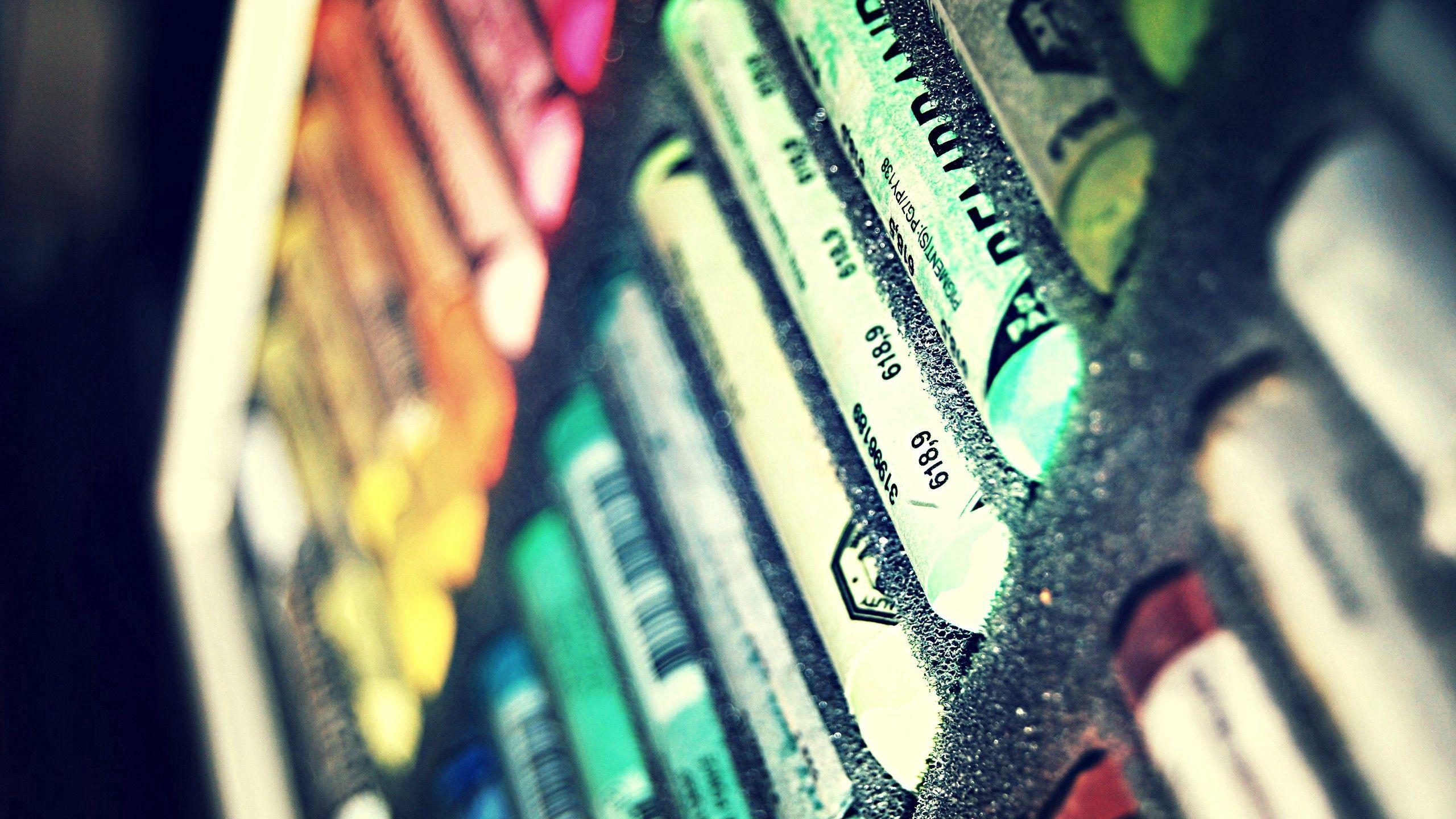 2560x1440 Download wallpaper 2560x1440 pencils, crayons, art, multicolored widescreen 16:9 HD background