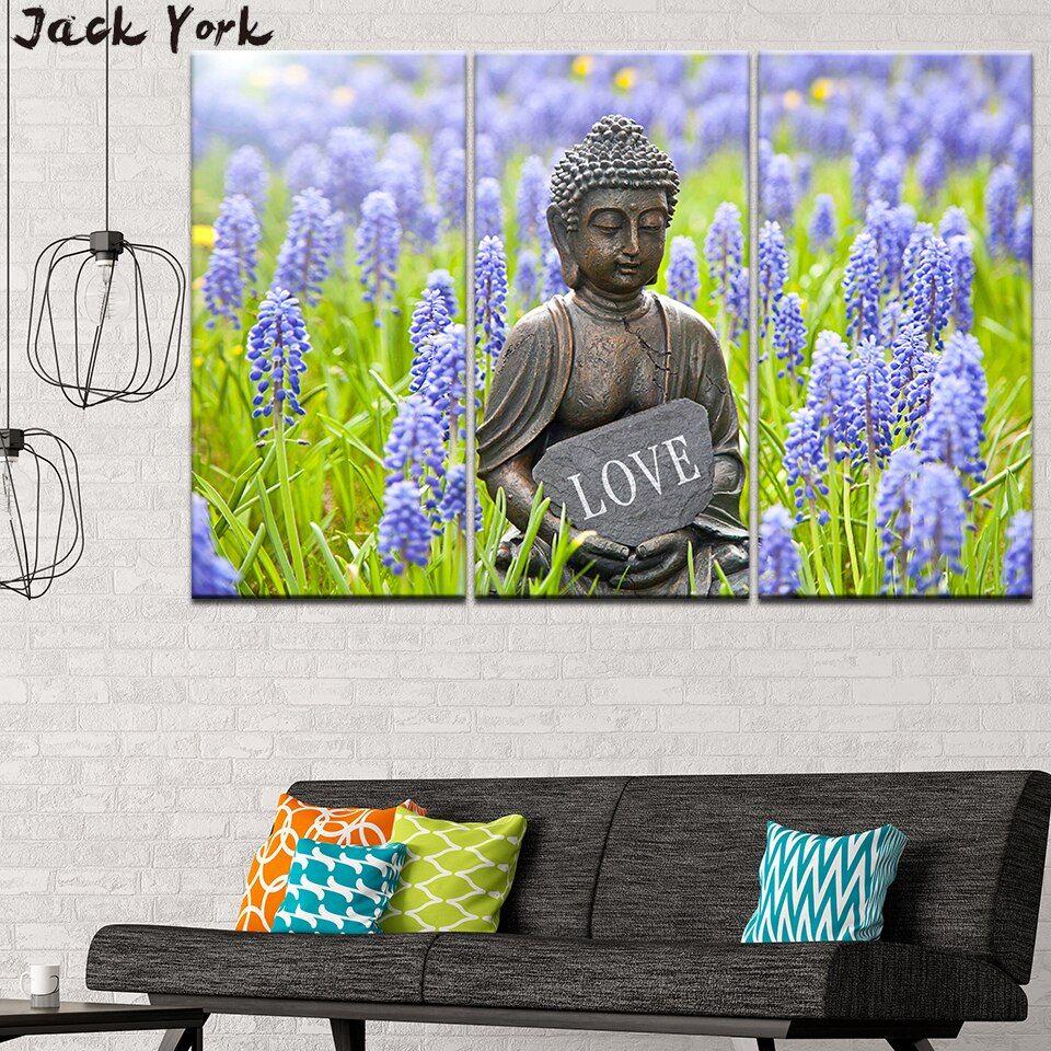 960x960 Canvas Painting Buddha in Lavender garden landscape 3 Pieces Wall Art Painting Modular Wallpaper Poster Print Home Decor. Painting & Calligraphy