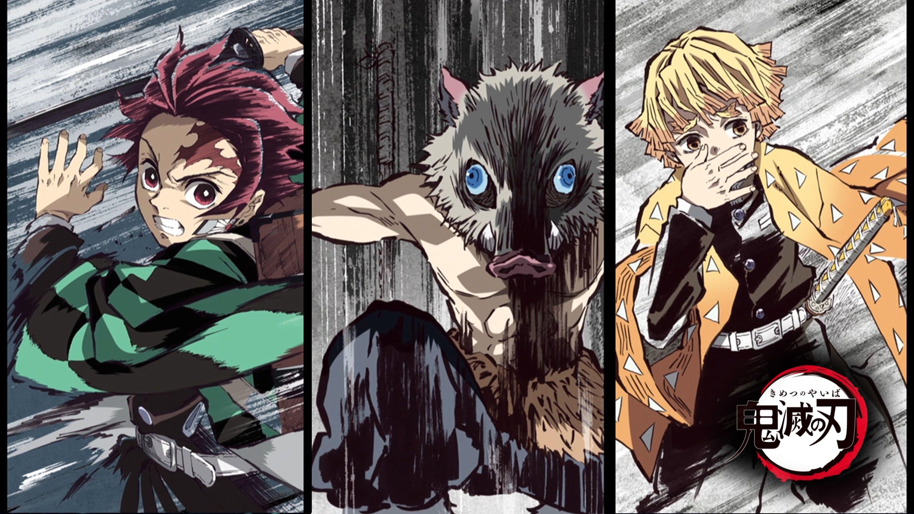 Download Cute Demon Slayer Characters Zenitsu Nezuko Tanjiro And Inosuke  Wallpaper  Wallpaperscom
