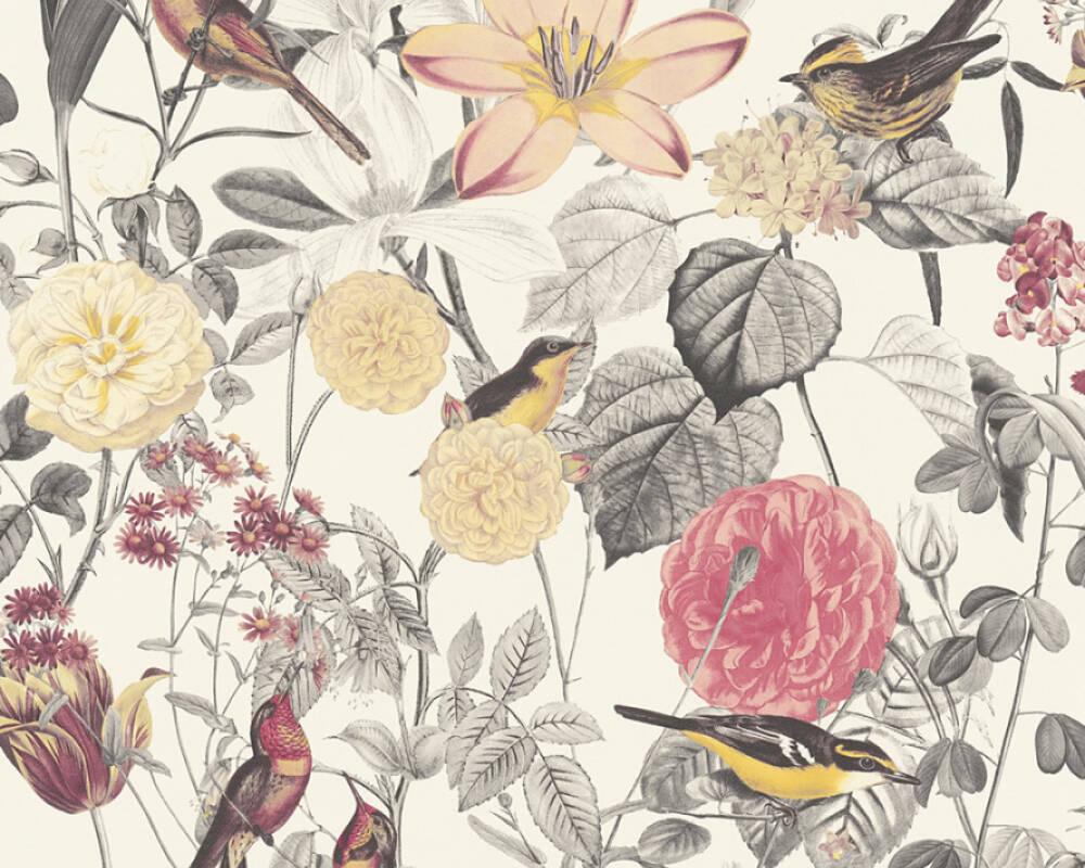 1000x800 A.S. Création Wallpaper «Cottage, Flowers, Grey, Pink, Red, Yellow» 372761