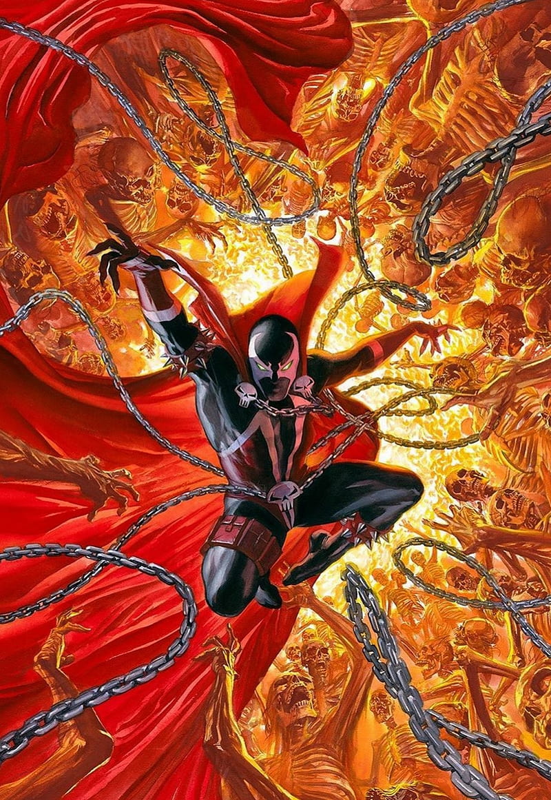 800x1161 Spawn, alex ross, comic, fire, hell, comic, skull, todd mcfarlane, HD phone wallpaper