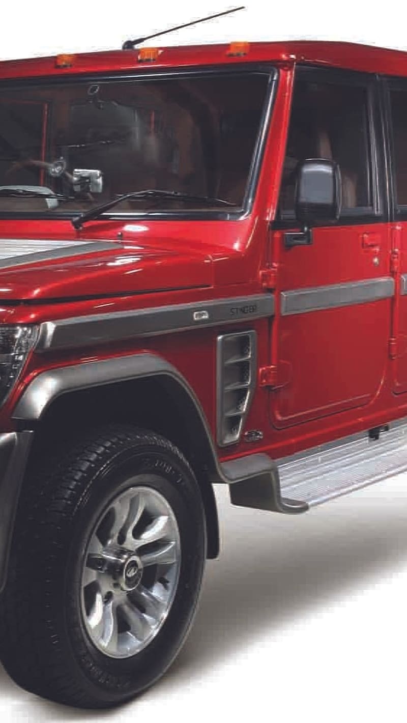 800x1421 Bolero Mata, Red Car, mahindra car, white background, HD phone wallpaper