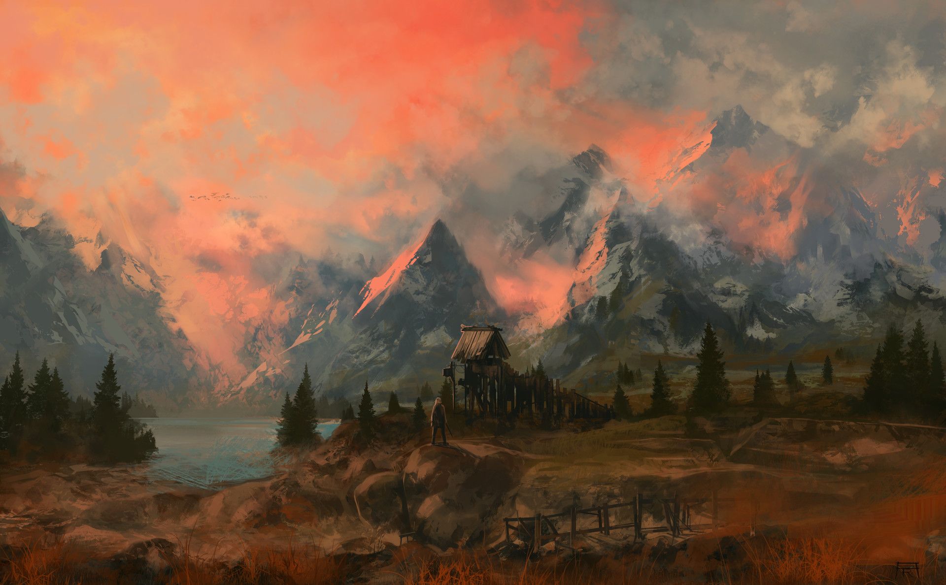 1920x1188 Whiterun Hold sunset scene