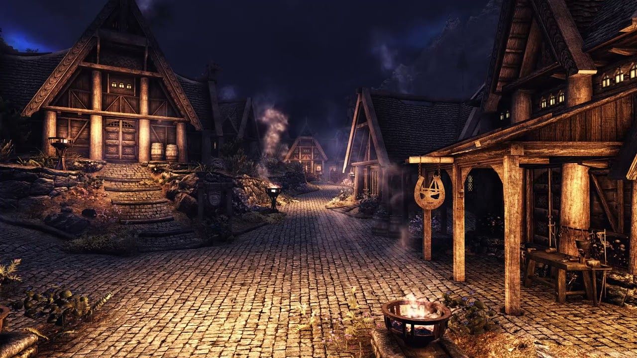 1280x720 Whiterun Night Elder Scrolls Ambience