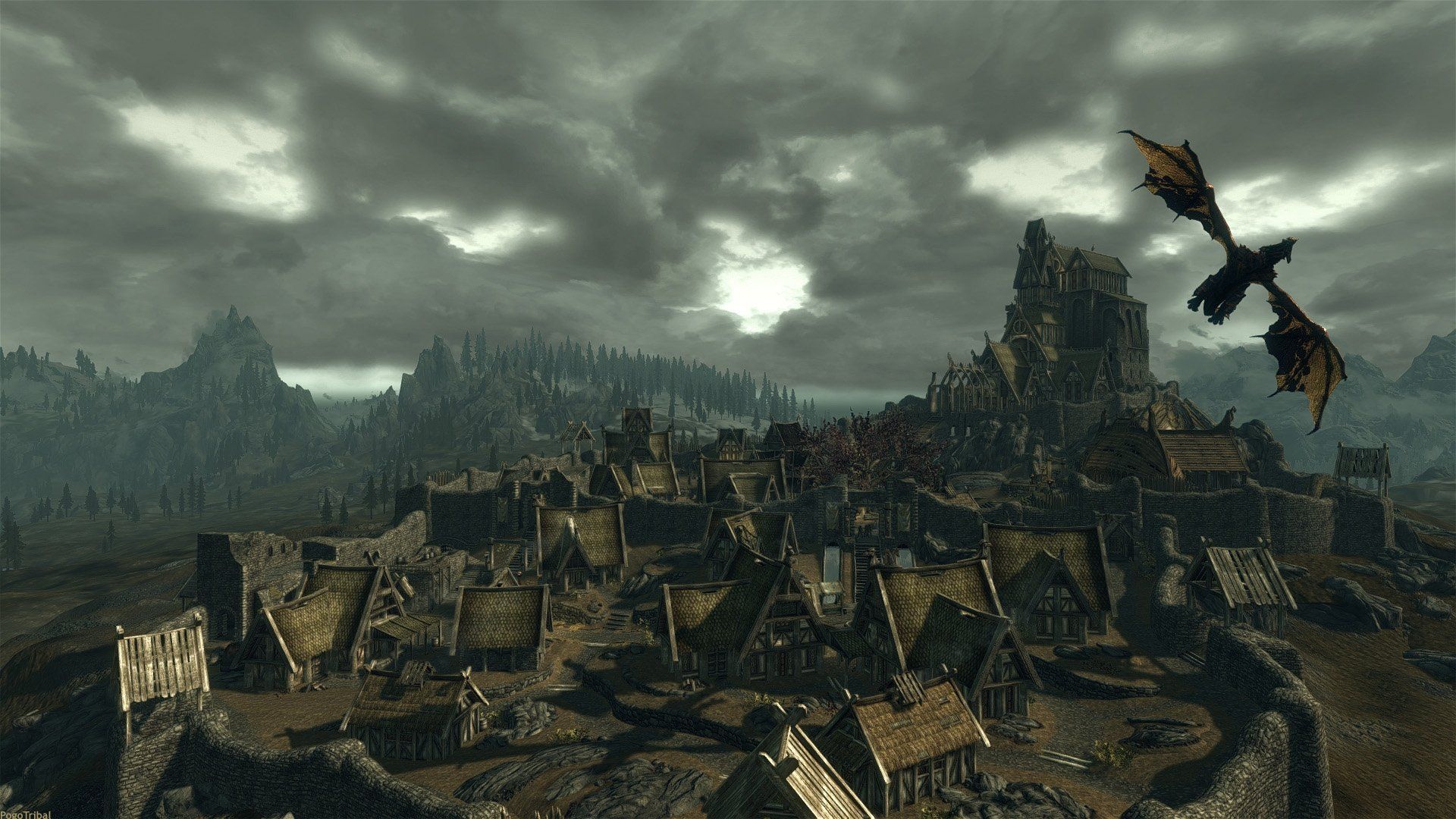1920x1080 Skyrim HD Wallpaper: Epic Dragon Over Windhelm in The Elder Scrolls Vx1080