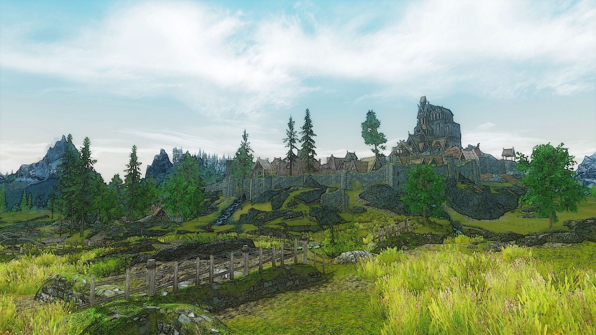 1920x1080 Wallpaper landscape, figure, Skyrim, Whiterun for mobile and desktop, section игры, resolution 1920x1080