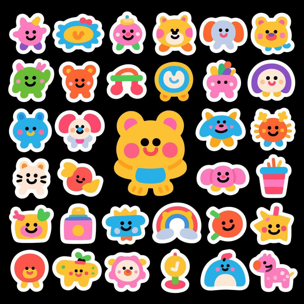 980x980 a collection of cute stickers on a black background