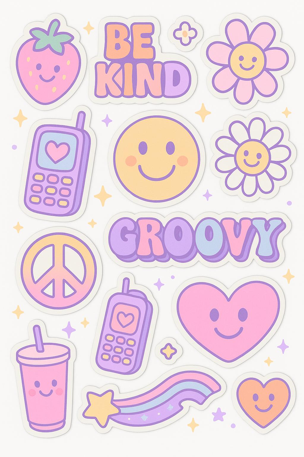 1024x1536 Custom Full Page Sticker Sheet Aesthetic Stickers Pastel Vibes, Laptop, Notebooks Cut Waterproof Vinyl