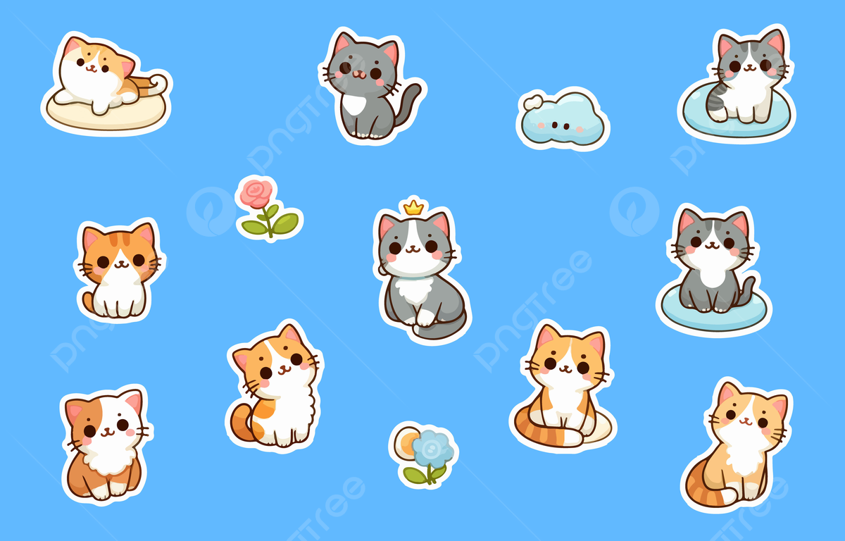 1200x768 Cute Cat Stickers With White Borders Vector, Wallpaper, Background, Round Sticker Background Image And Wallpaper for Free Download
