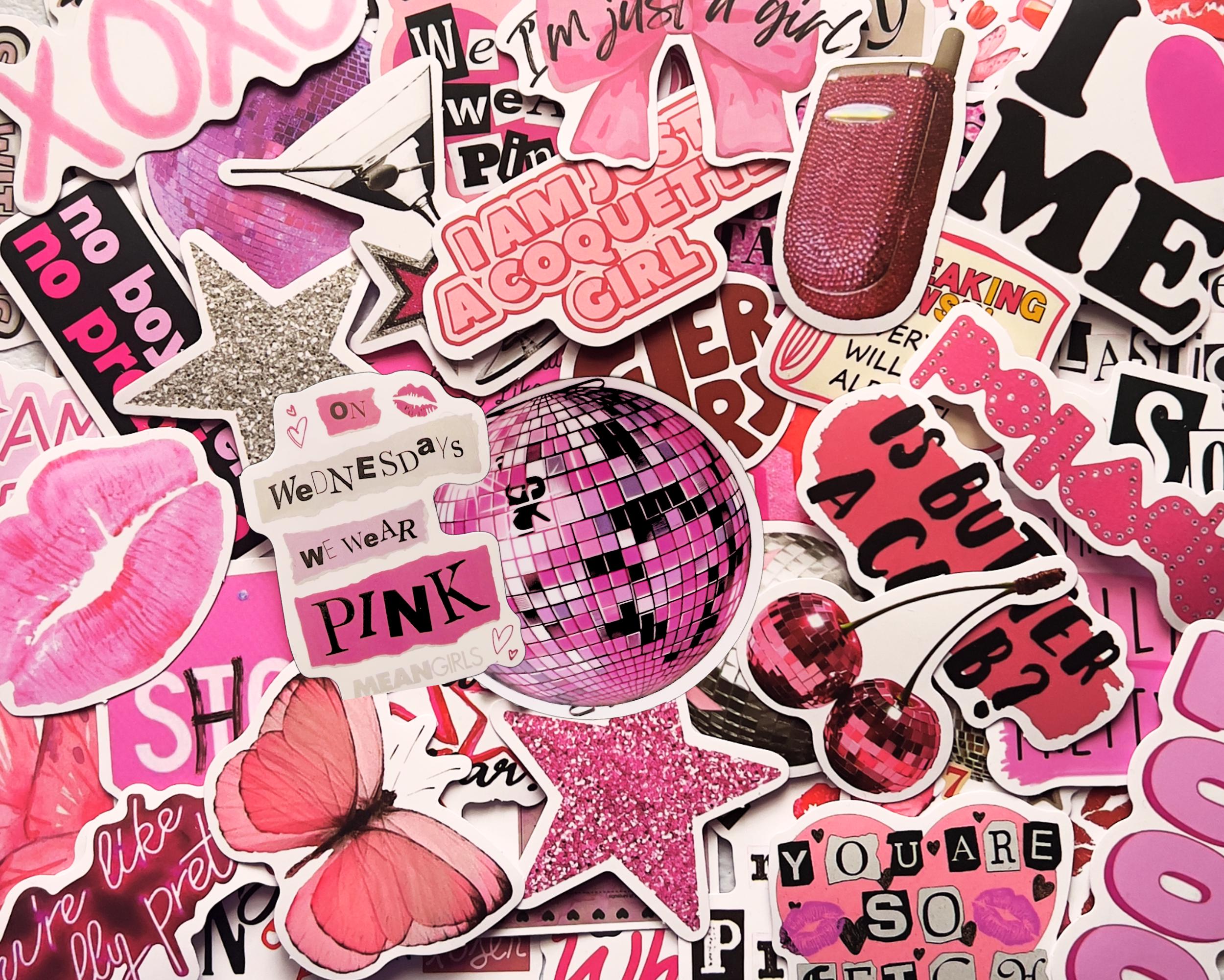 2500x2000 50pcs Pink Aesthetic Girly Stickers, Cute Coquette Stickers for Planner, Laptop, Phone Case, Kindle, Scrapbook, Y2K Stickers, Retro Stickers