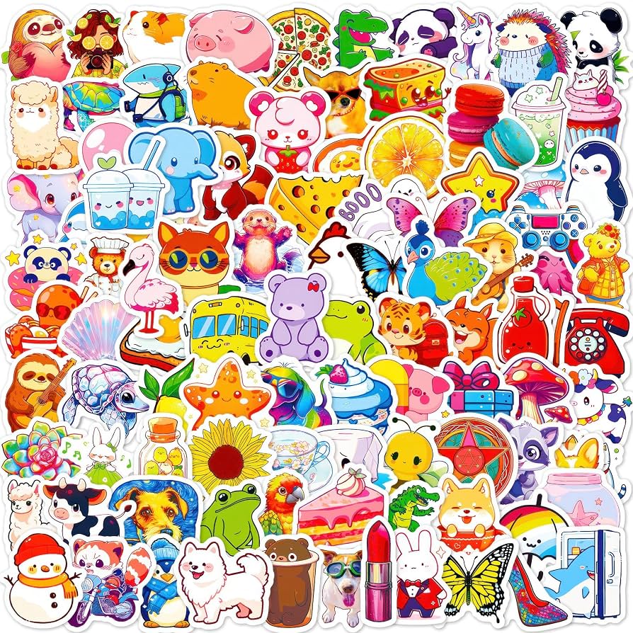 894x894 OTYSLIU 100 Stickers Zoo Animal Stickers for Kids Teens Cute Water Bottle Stickers Kawaii Stickers for Fridge Window Coffee Mugs Cute Sticker Pack Waterproof : Toys & Games