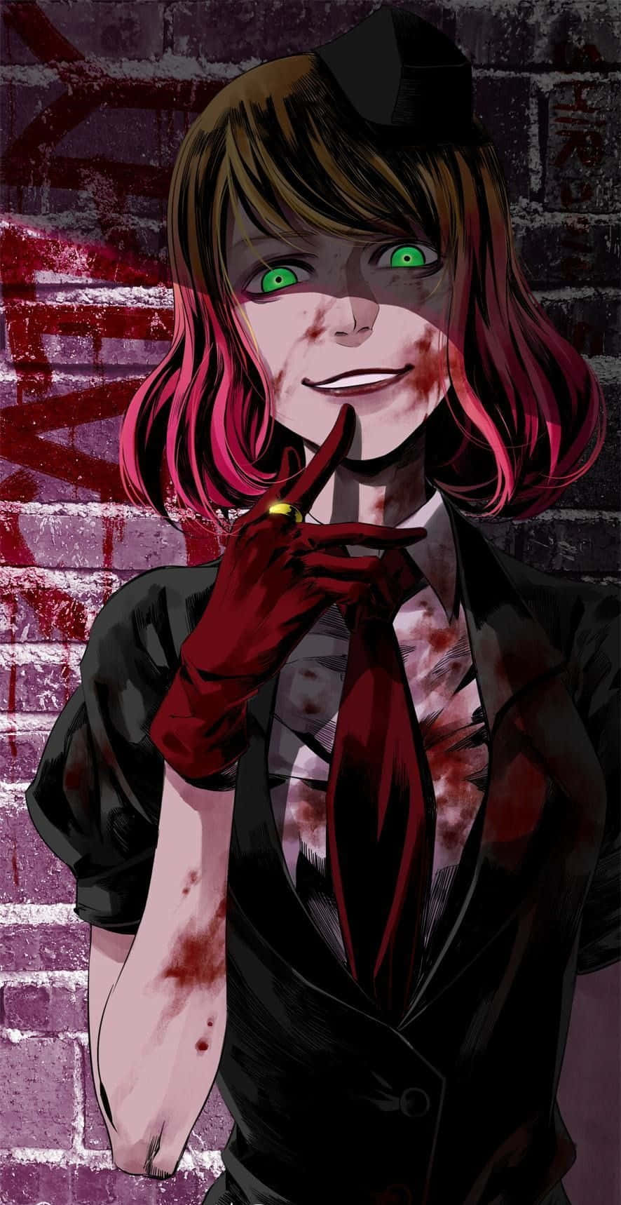 886x1718 Descargar Chicade anime psicópata acechando en las sombras de la ciudad. Fondos de pantalla