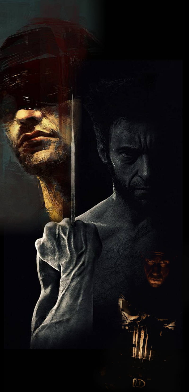 800x1659 TRINITY MARVEL, comics, daredevil, frank castle, lobezno, marvel, matt murdock, HD phone wallpaper