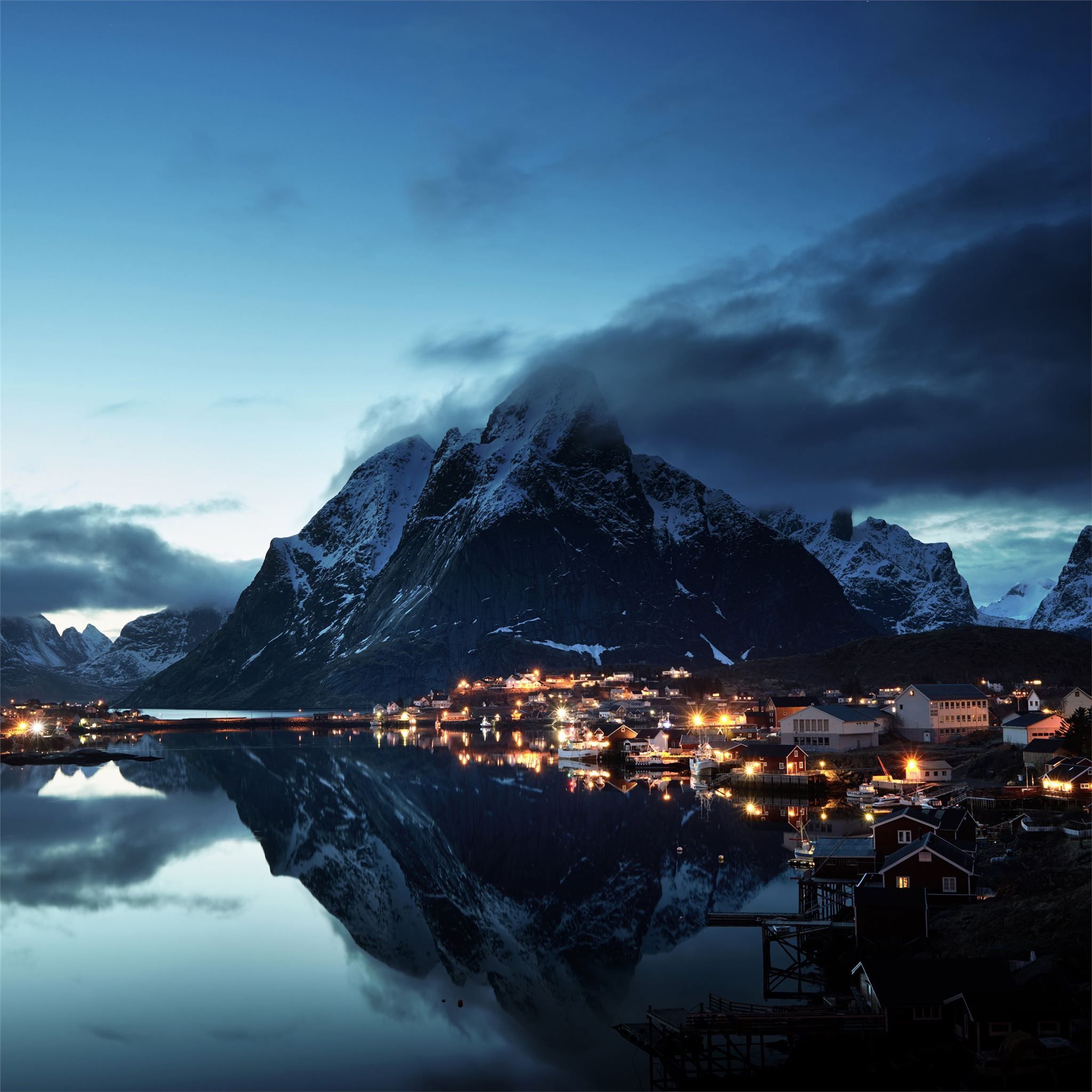 2048x2048 norway lofoten mountains evening coast 5k iPad Air Wallpaper Free Download