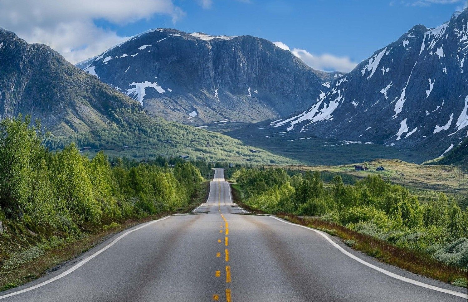 1500x968 nature, Landscape, Road, Mountains, Trees, Snow, Shrubs, Summer, Norway Wallpaper HD / Desktop and Mobile Background