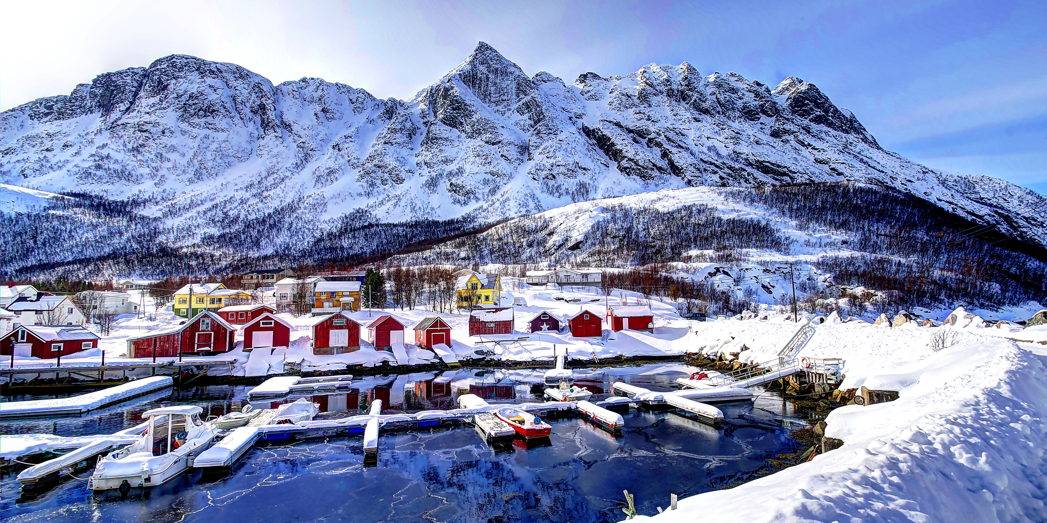 3602x1800 norway, mountains, buildings Wallpaper, HD City 4K Wallpaper, Image and Background