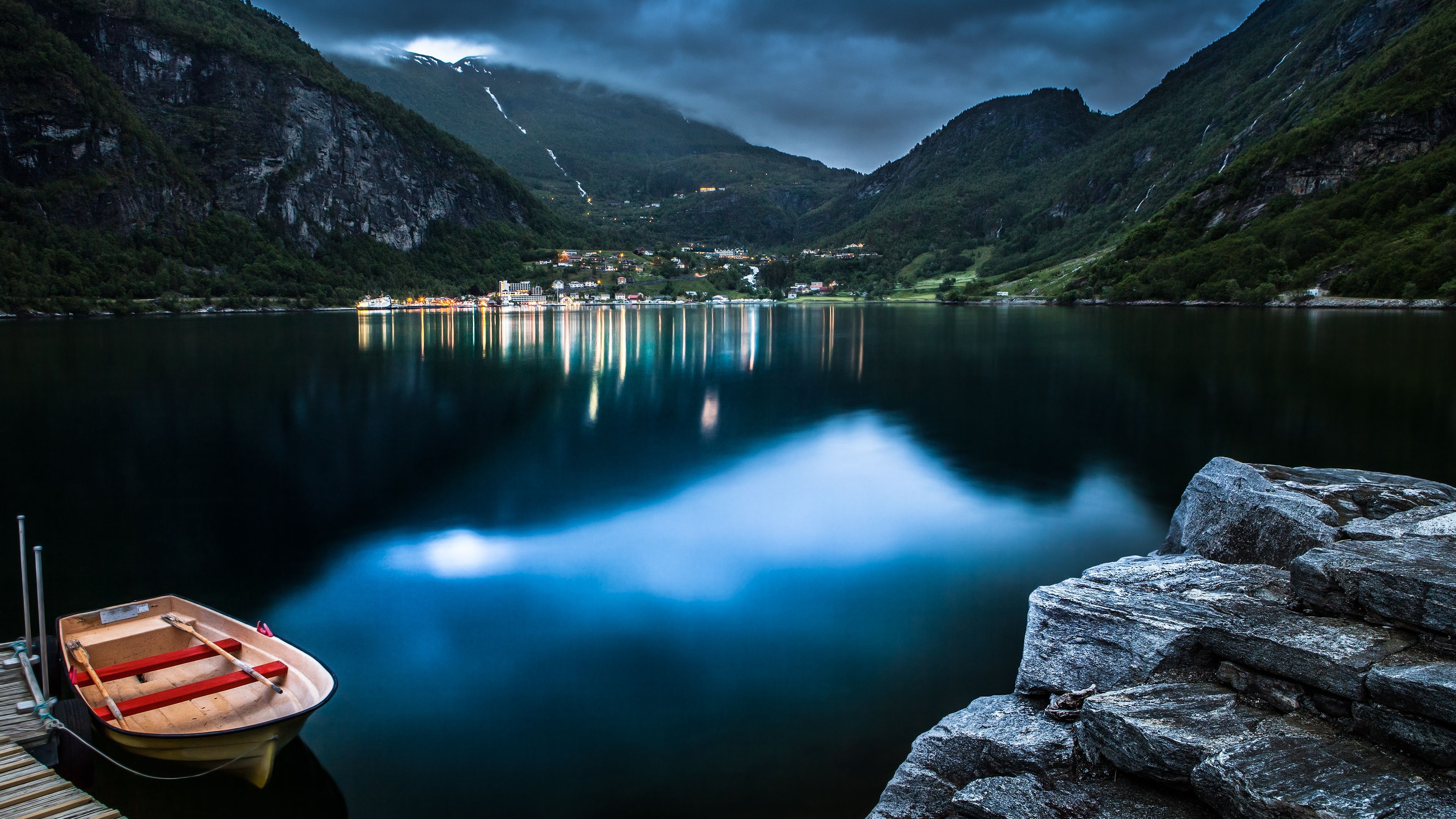 3840x2160 Geiranger Wallpaper 4K, Norway, Village, Mountains, Lake