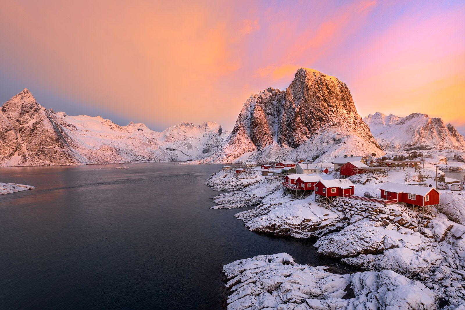 1600x1067 Lofoten Islands Norway Red Cabins In Winter Fine Art Photo. Fine Art Prints By Joseph C. Filer