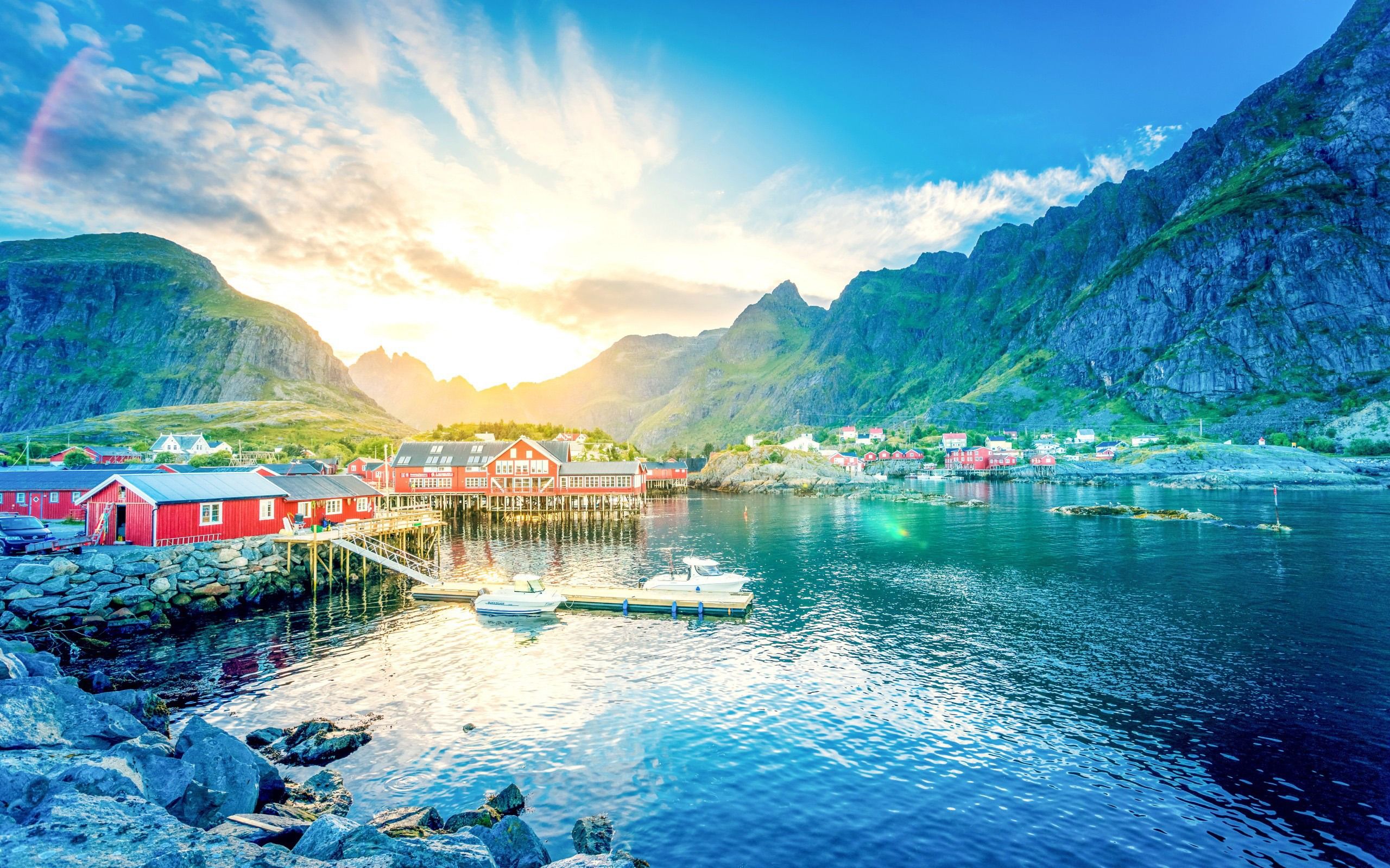 2560x1600 Lofoten Norway Lake Mountains House Nature High Quality Wallpaper