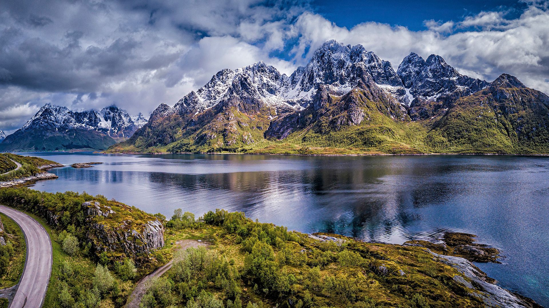 1920x1080 Norway Fjord Lofoten Islands Mountain Road Photography HD Photography Wallpaper