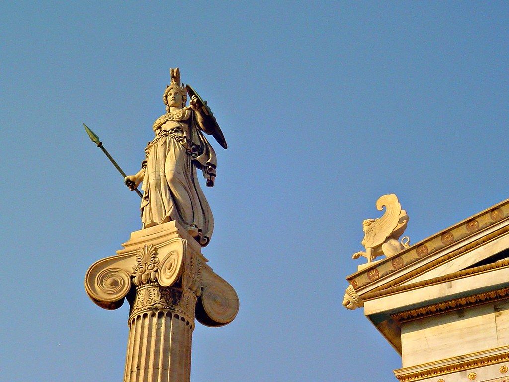 1024x768 Goddess Athena. In front of the Academy of Athens which was