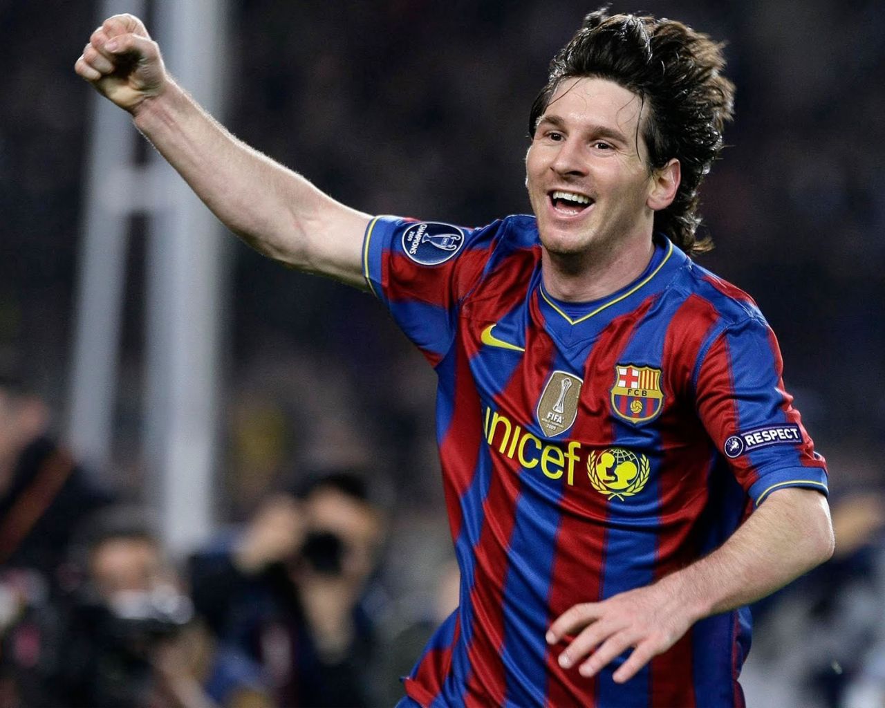1280x1024 The player of Barcelona Lionel Messi after goal ball Desktop wallpaper 1280x1024