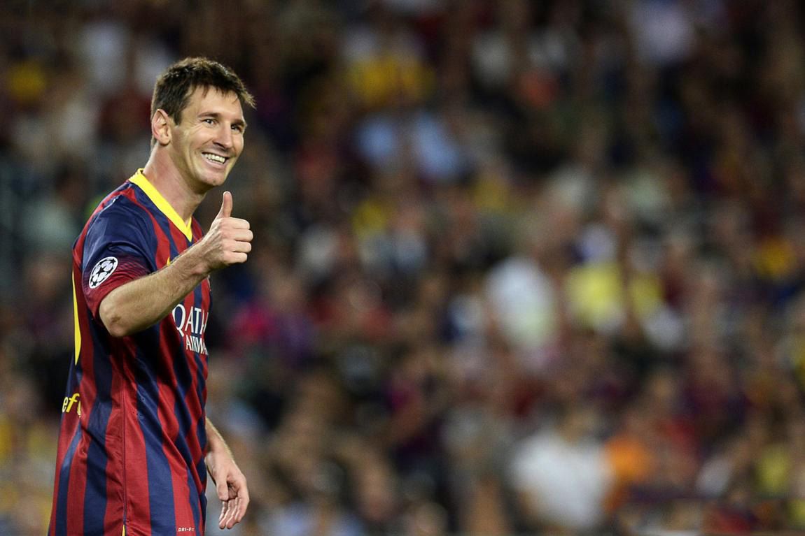 1150x767 Lionel Messi Smile And Happinness After Hat Trick For Barcelona, In Champions League 2013 2014. Neymar Jr And Santos