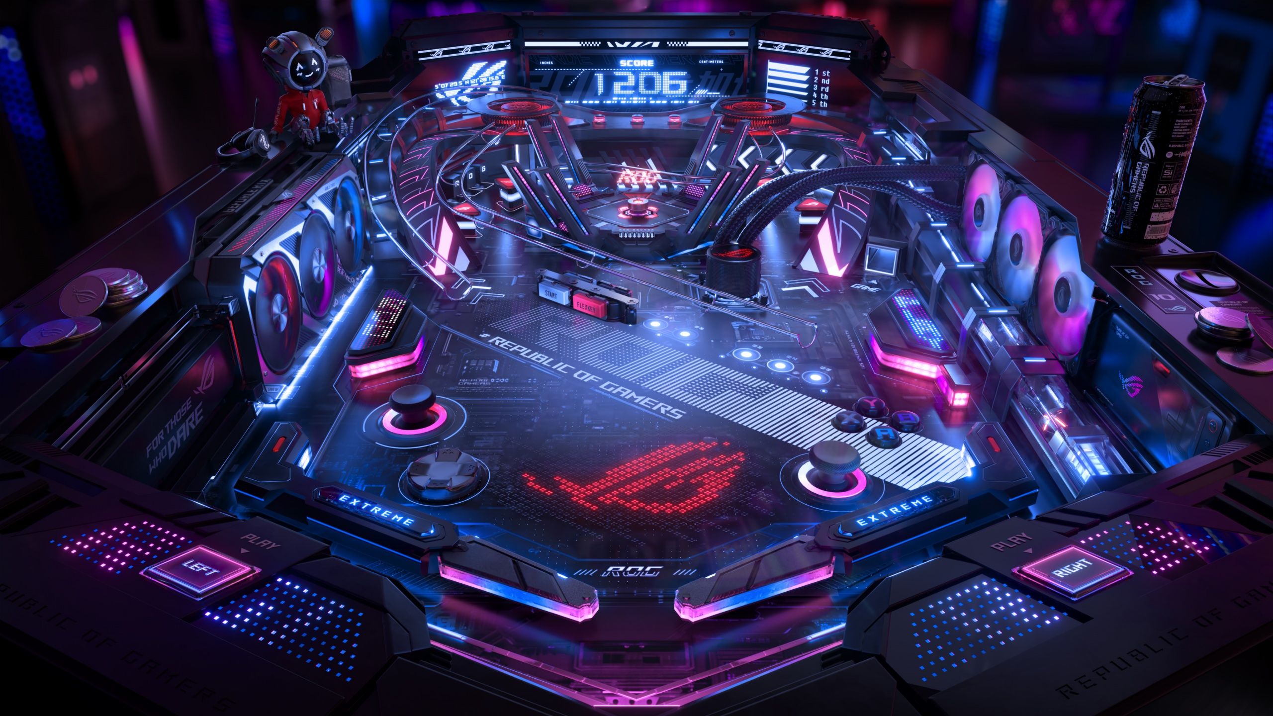 2560x1440 ASUS ROG Wallpaper 4K, Pinball, Futuristic, Neon