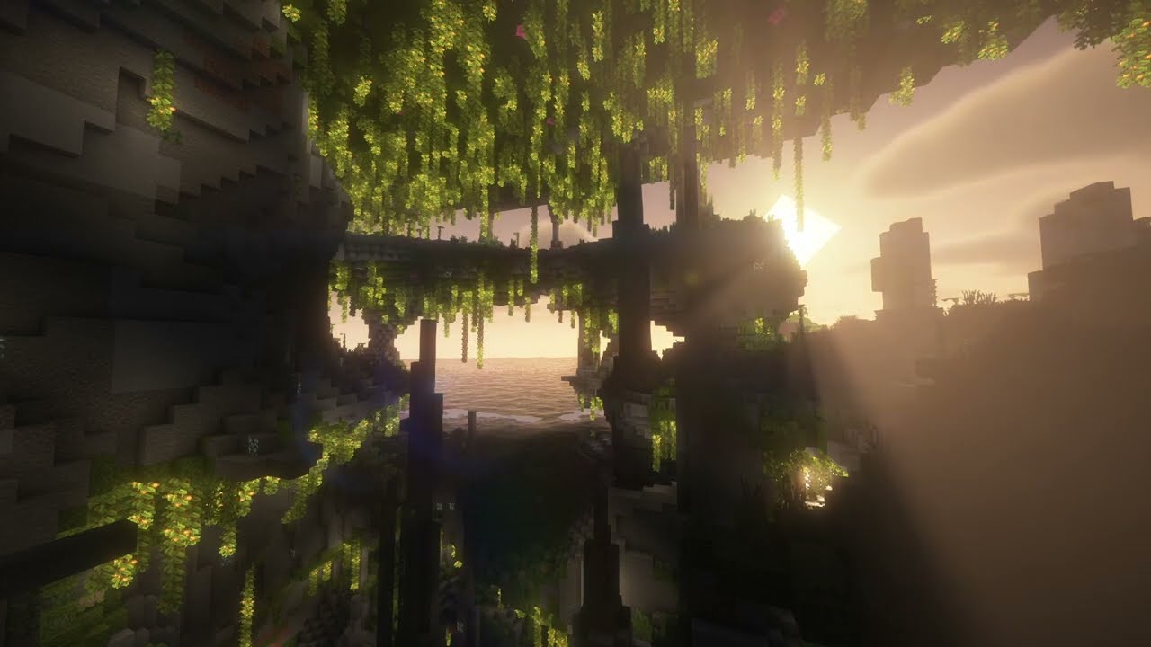 1280x720 Minecraft Open Lush Cave Chill Ambient & Nostalgia Music. High End Shader