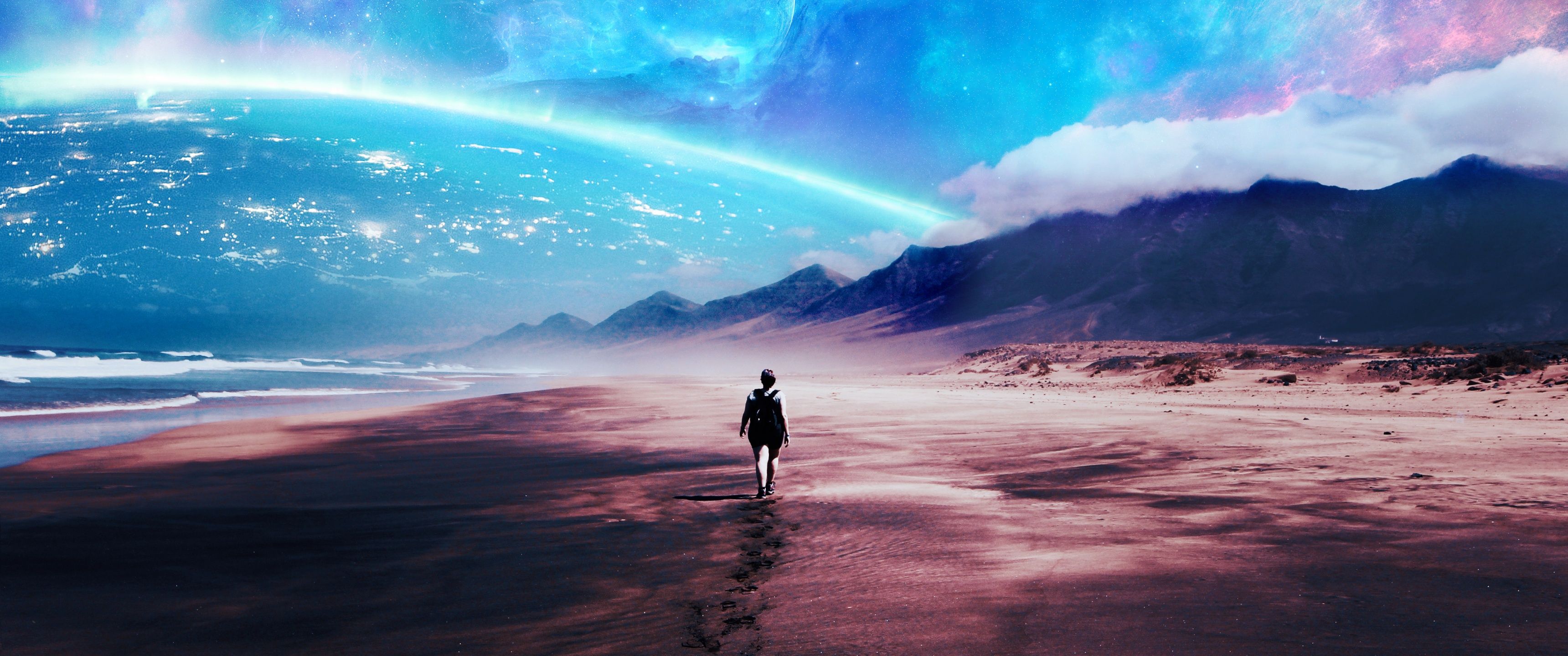 3440x1440 Alone Wallpaper 4K, Beach, Lost, Exploration, Travel