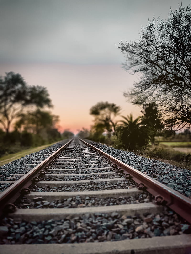 800x1067 Sunset scene, alone, lonely, railway, track, train, travel, HD phone wallpaper