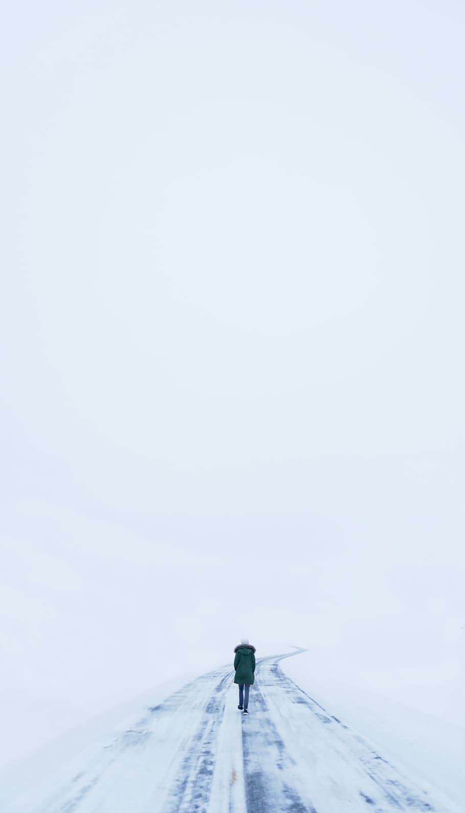 910x1588 person walking alone, person, walking, snowfield, white, snow, winter, track