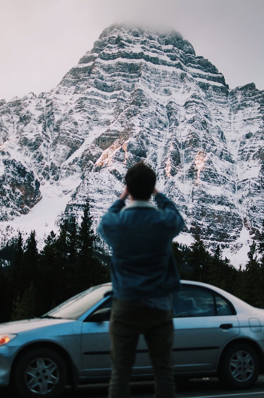 910x1370 HD wallpaper: people, man, alone, guy, back, car, vehicle, travel, mountain