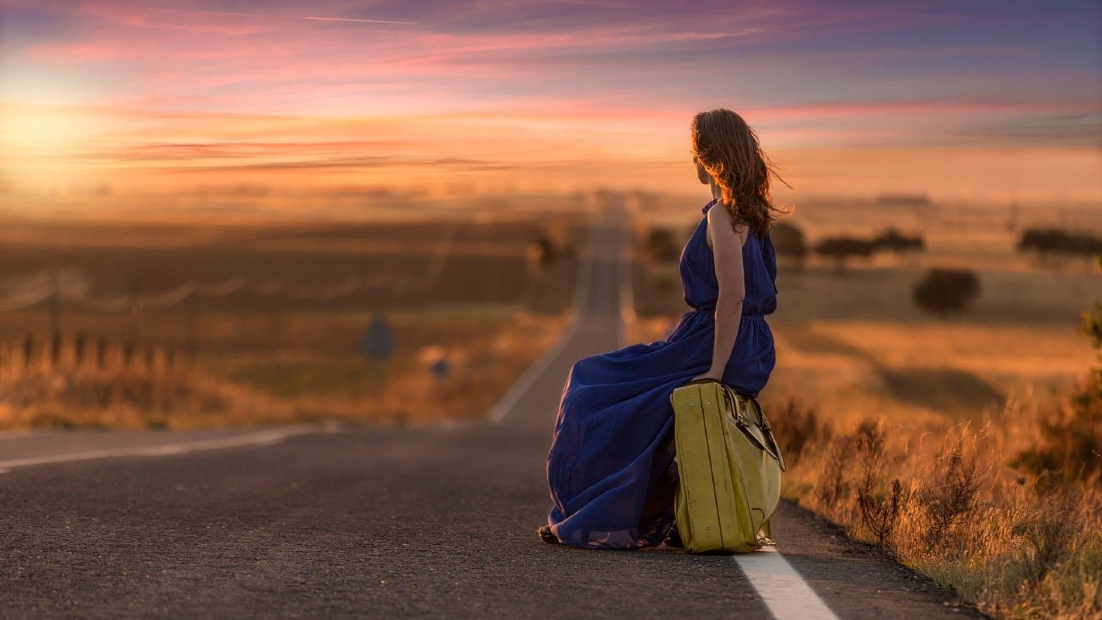 1600x900 Alone Girl on Road Widescreen Wallpaper 21341