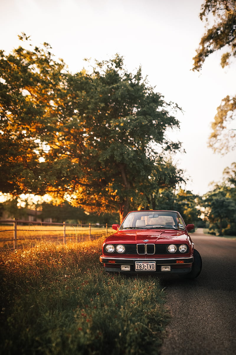 800x1200 Bmw, car, red, retro, road, HD phone wallpaper