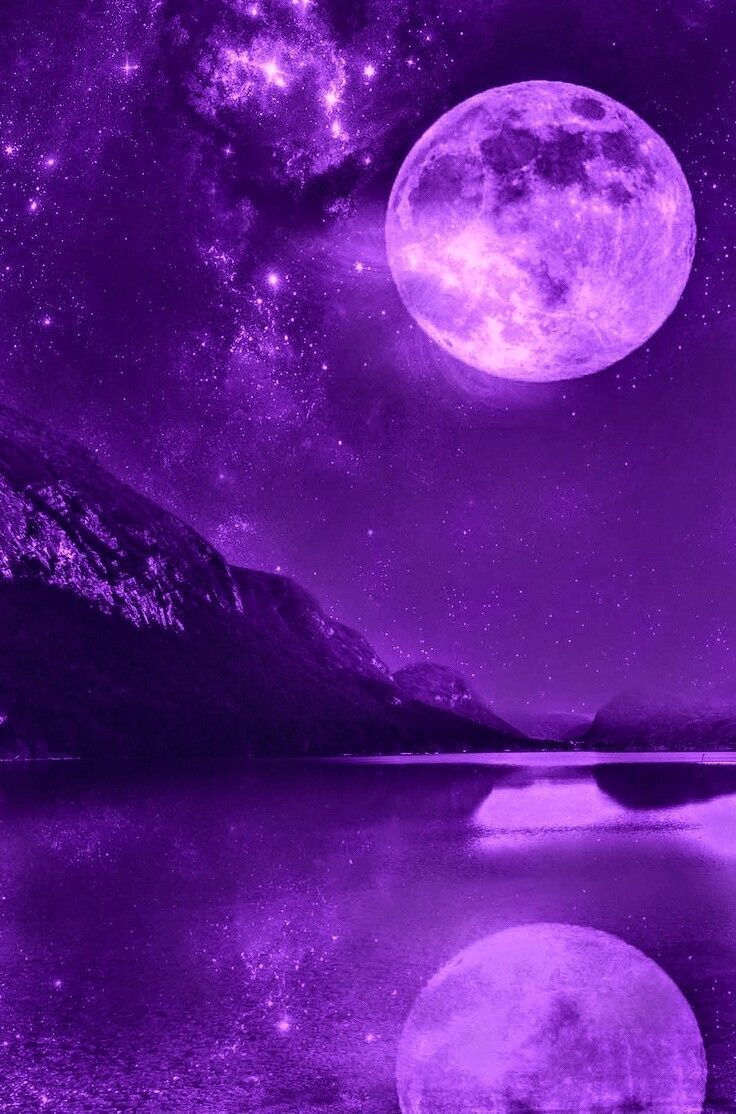 736x1114 Purple Aesthetic Wallpaper for Your Home Decor. Dreamy desktop wallpaper inspiration, Moonlit mountain reflection, Purple moon over mountains