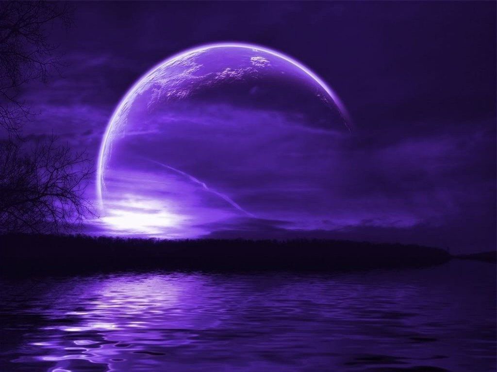 1024x768 Purple Moon And Stars Wallpaper